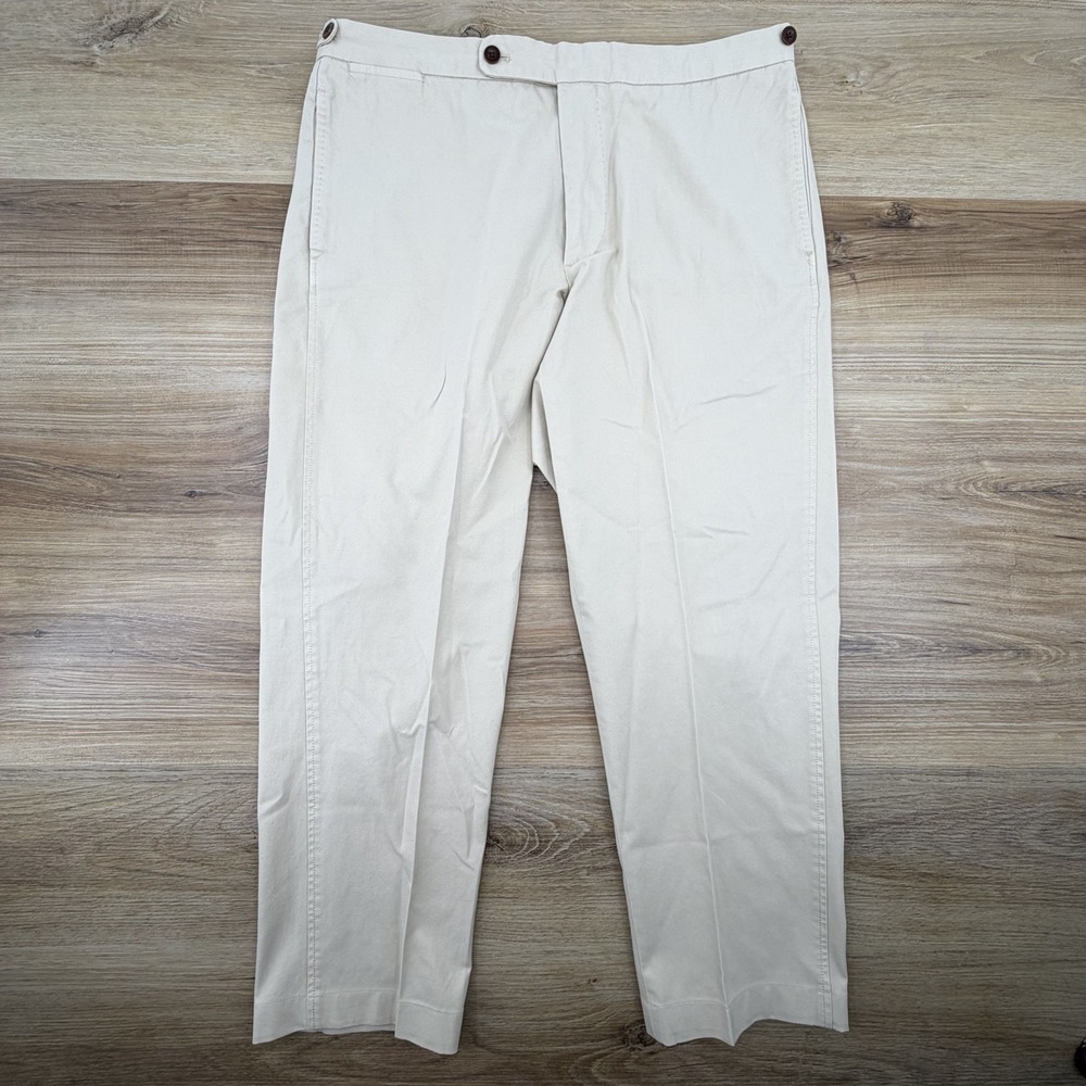 Sid Mashburn Flat-Front Cotton Chino Trousers - Size 36 Beige Khaki